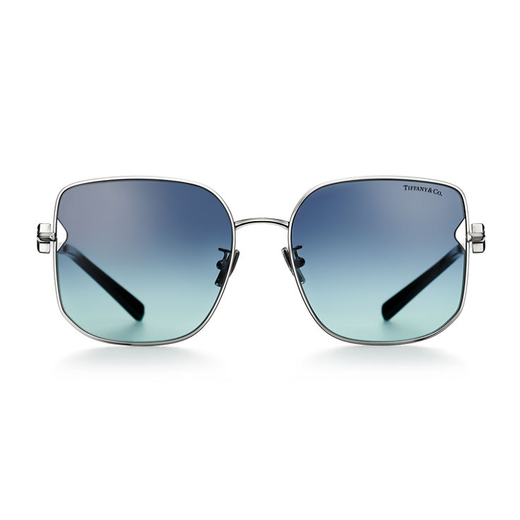 Tiffany T:Sonnenbrille aus silberfarbenem Metall mit Gläsern mit Farbverlauf in Tiffany Blue® Bildnummer 2