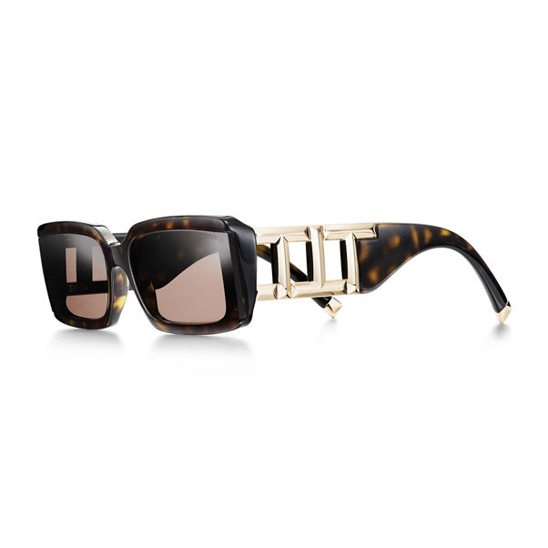 Tiffany T:Sunglasses in Tortoise Acetate, Pale Gold-coloured Metal & Brown Lenses