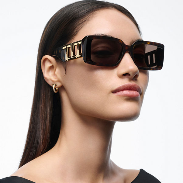 Tiffany T:Sunglasses in Tortoise Acetate, Pale Gold-coloured Metal & Brown Lenses