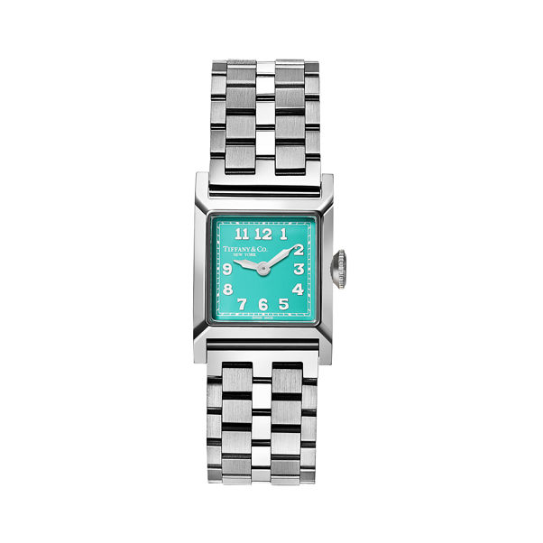 Union Square: 20-mm-Uhr aus Edelstahl mit Diamanten und Zifferblatt in Tiffany Blue®