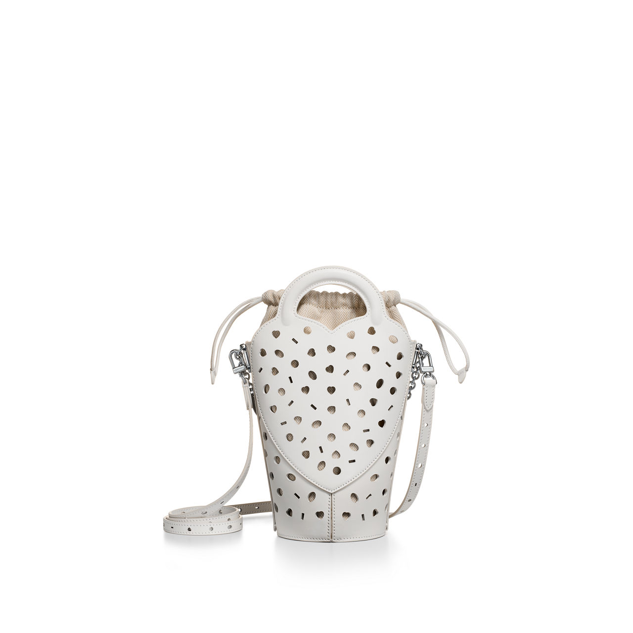 Perforierte Mini-Crossbody-Tasche aus weißem Leder