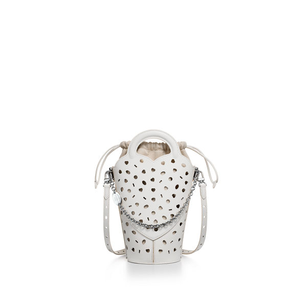 Return to Tiffany™:Mini Perforated Crossbody Bag in White Leather