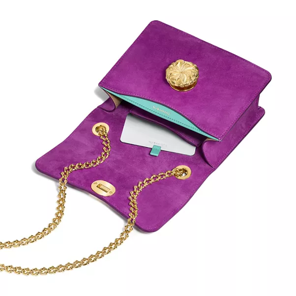 Small Ribbons Shoulder Bag in Neon Kunzite Suede