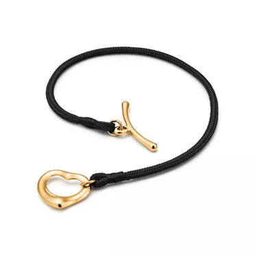 Elsa Peretti®:Pulsera Open Heart de oro amarillo con cordón de seda color negro, 2