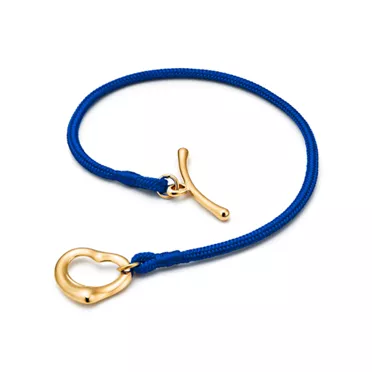 Elsa Peretti&reg;:Open Heart Bracelet in Yellow Gold on a Cobalt Silk Cord, 2