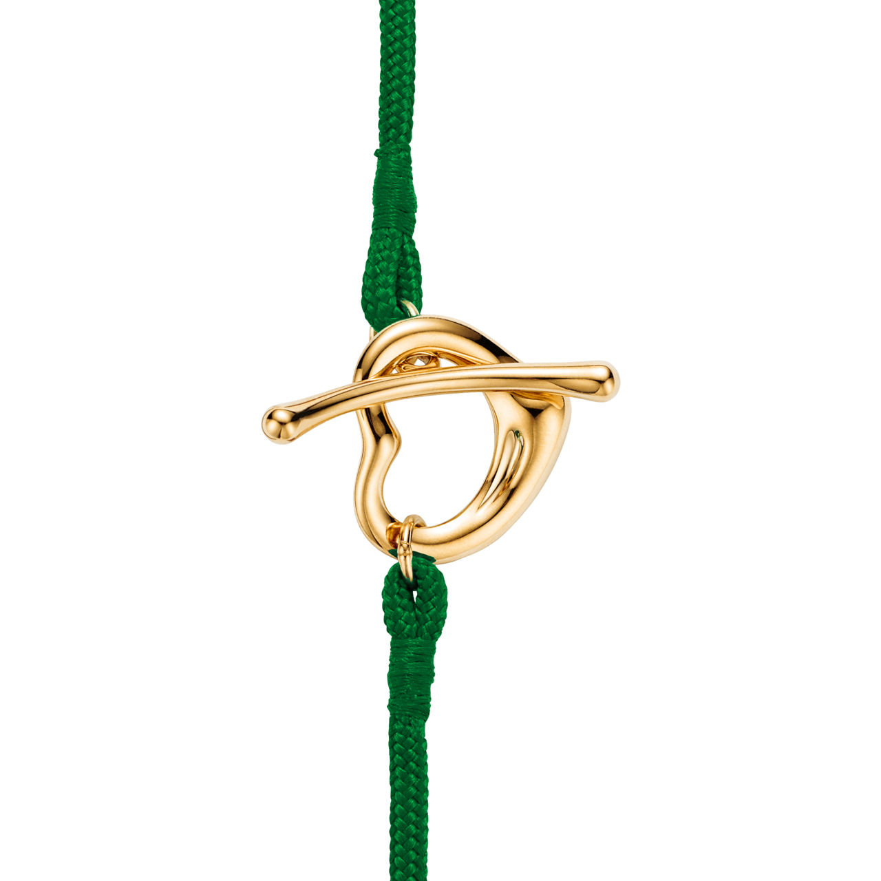 Elsa Peretti®:Open Heart Bracelet in Yellow Gold on a Green Silk Cord image number 2