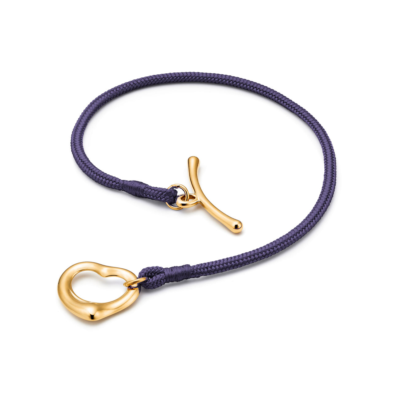 Elsa Peretti®:Open Heart Bracelet in Yellow Gold on a Purple Silk Cord image number 2