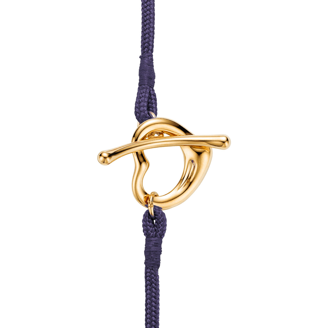 Elsa Peretti®:Open Heart Bracelet in Yellow Gold on a Purple Silk Cord image number 3