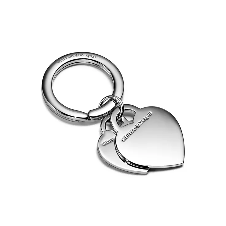 Return to Tiffany&reg;:Double Heart Tag Key Ring in Silver with Tiffany Blue&reg; , 1