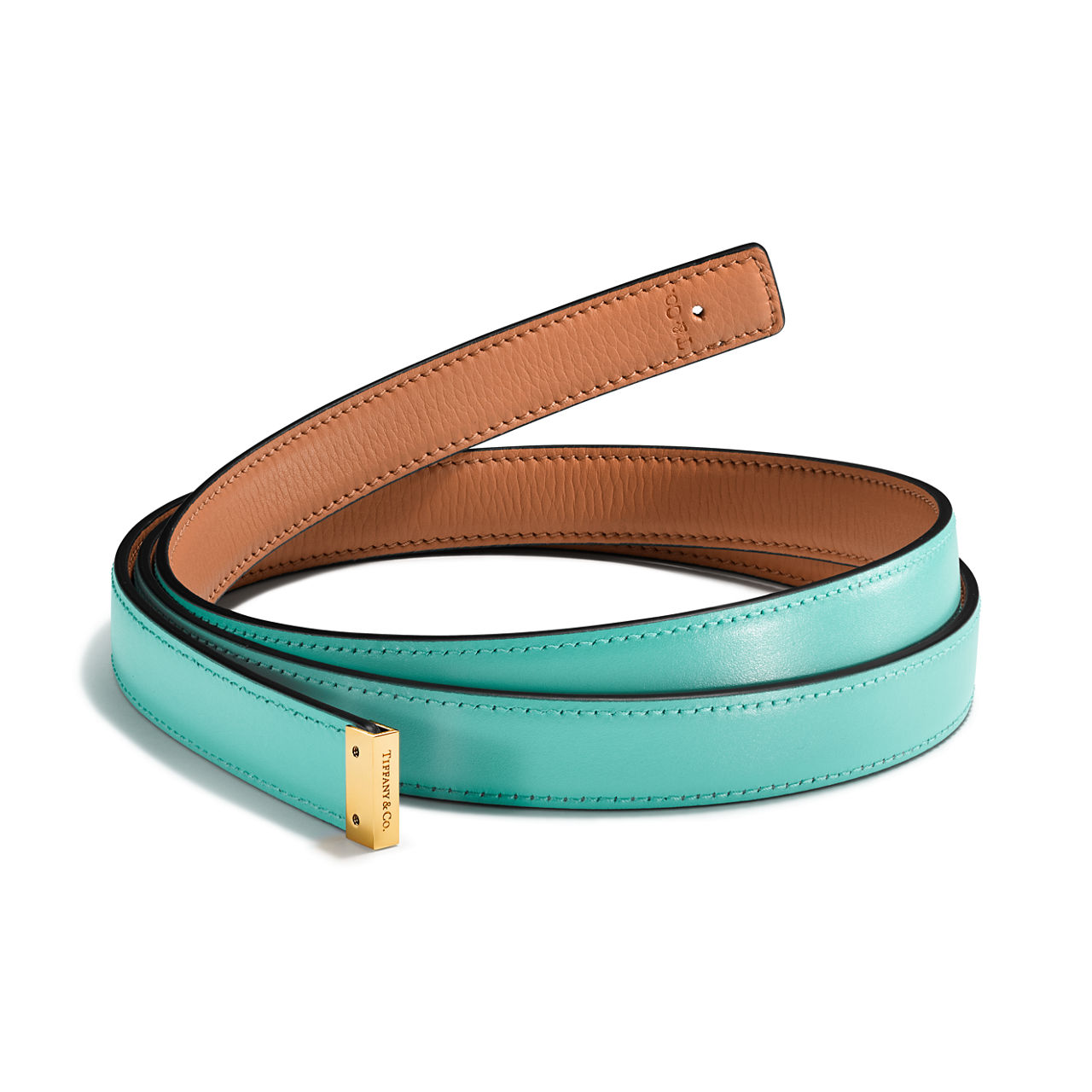 Reversible Belt Strap in Topaz Brown & Tiffany Blue® Leather, 20 mm Wide