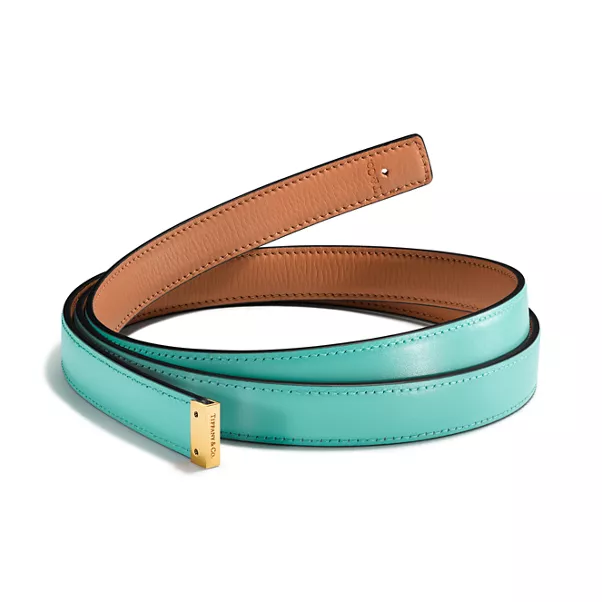 Reversible Belt Strap in Topaz Brown & Tiffany Blue® Leather, 20 mm Wide