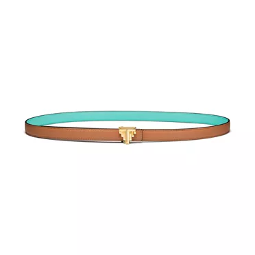 T&CO.®:Reversible Belt Strap in Topaz Brown & Tiffany Blue® Leather, 20 mm Wide, 2