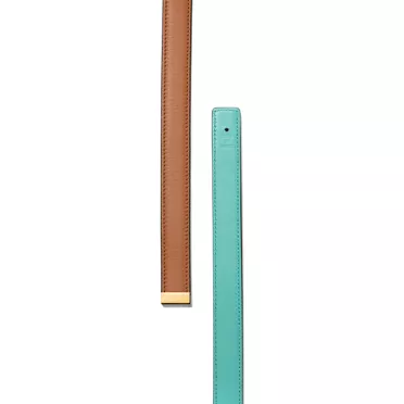 T&CO.®:Reversible Belt Strap in Topaz Brown & Tiffany Blue® Leather, 20 mm Wide, 3
