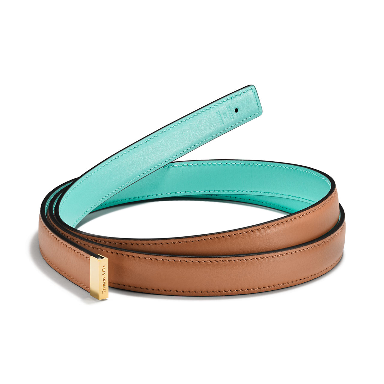 Reversible Belt Strap in Topaz Brown & Tiffany Blue® Leather, 20 mm Wide
