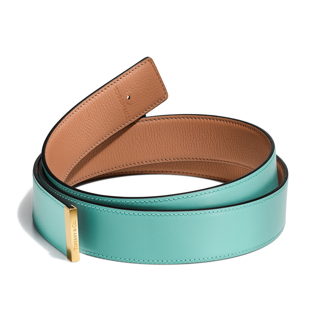 Reversible Belt Strap in Topaz Brown & Tiffany Blue® Leather, 35 mm Wide
