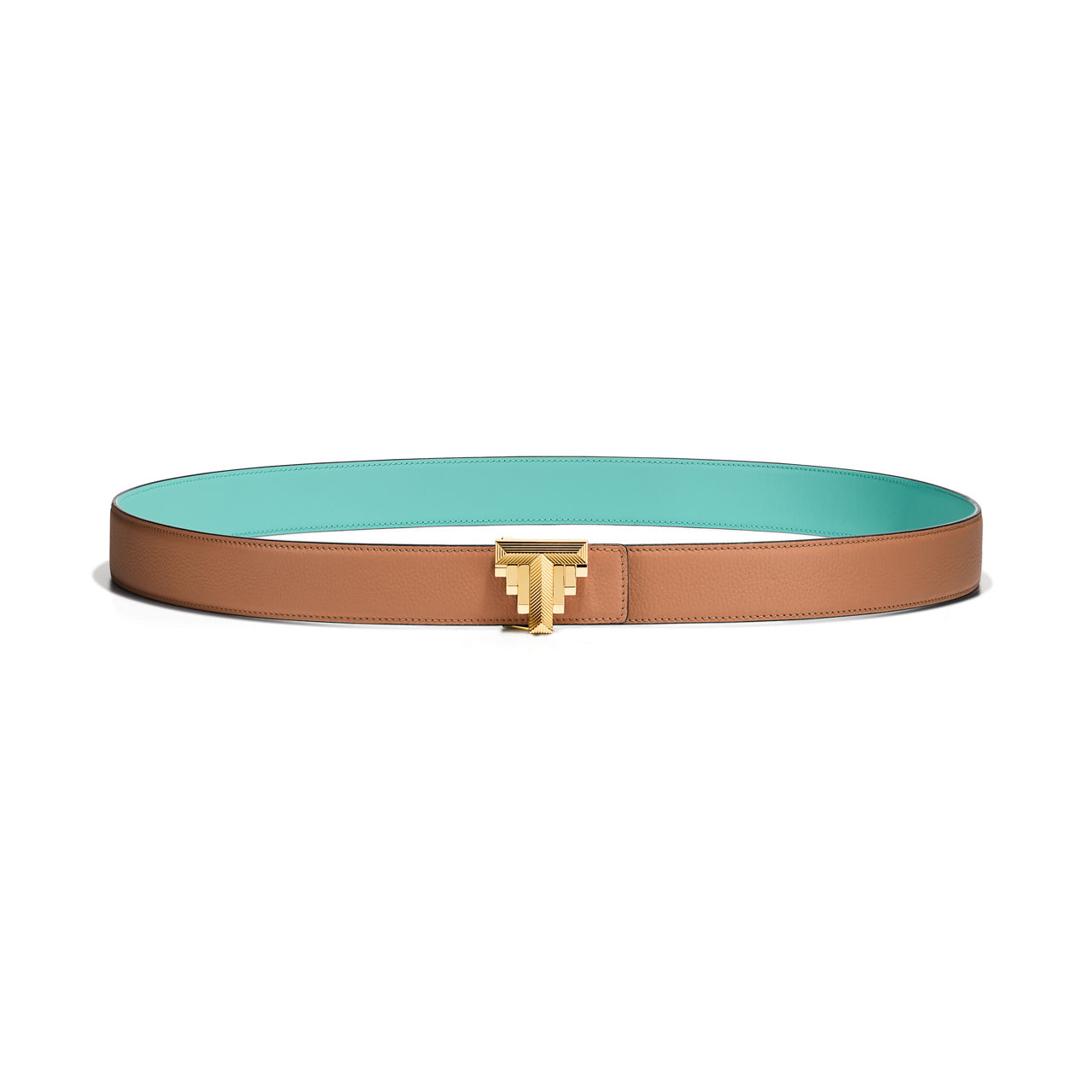T&CO.®:Reversible Belt Strap in Topaz Brown & Tiffany Blue® Leather, 35 mm Wide image number 2