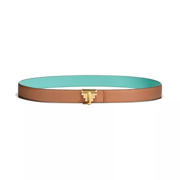 T&CO.®:Reversible Belt Strap in Topaz Brown & Tiffany Blue® Leather, 35 mm Wide, 2