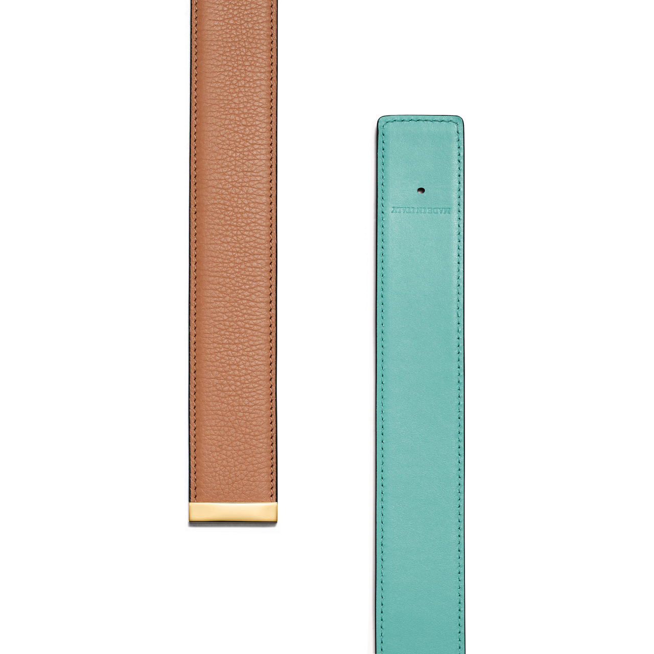 T&CO.®:Reversible Belt Strap in Topaz Brown & Tiffany Blue® Leather, 35 mm Wide image number 3