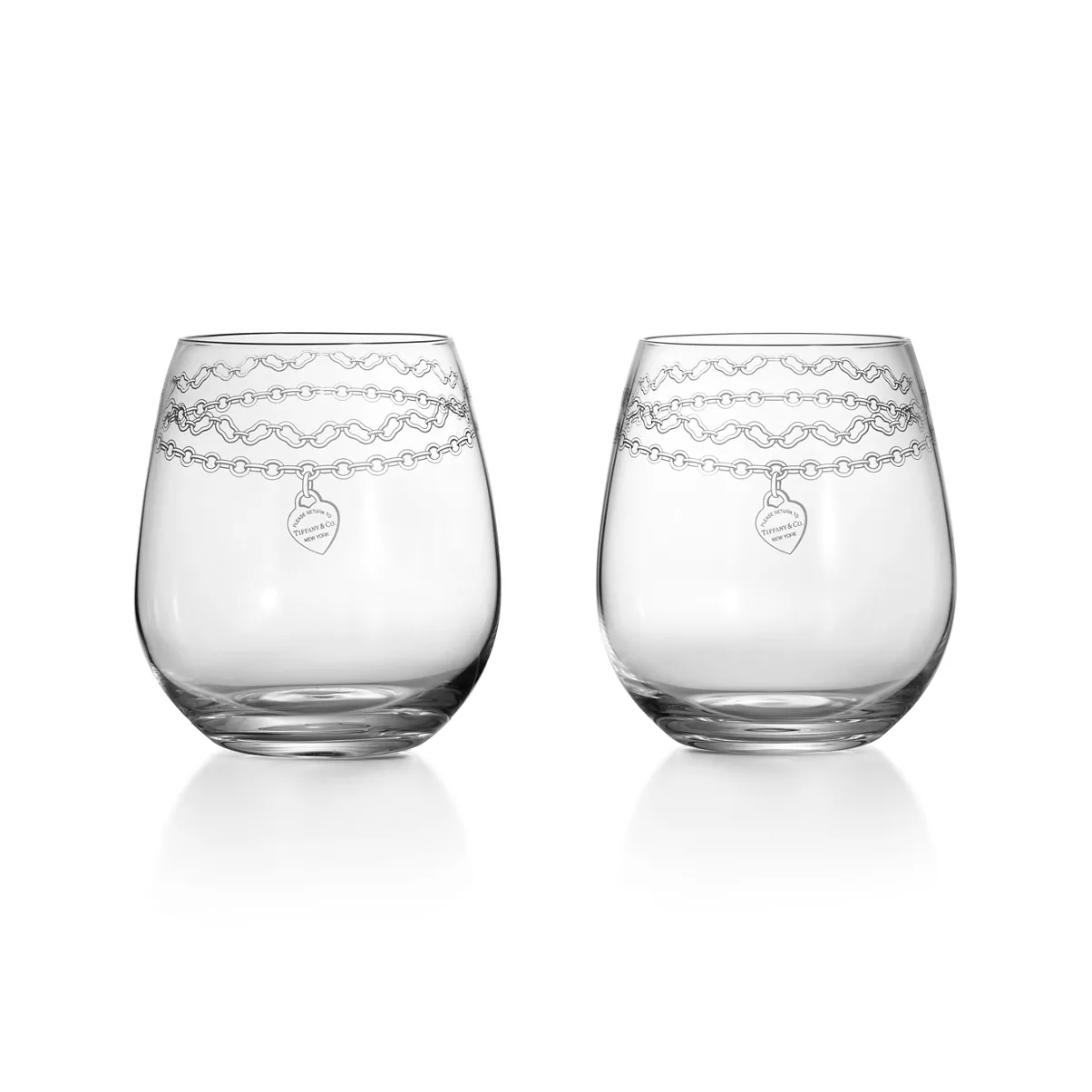 Etched Stemless Red Wine Glass in Crystal Glass, Set of Two