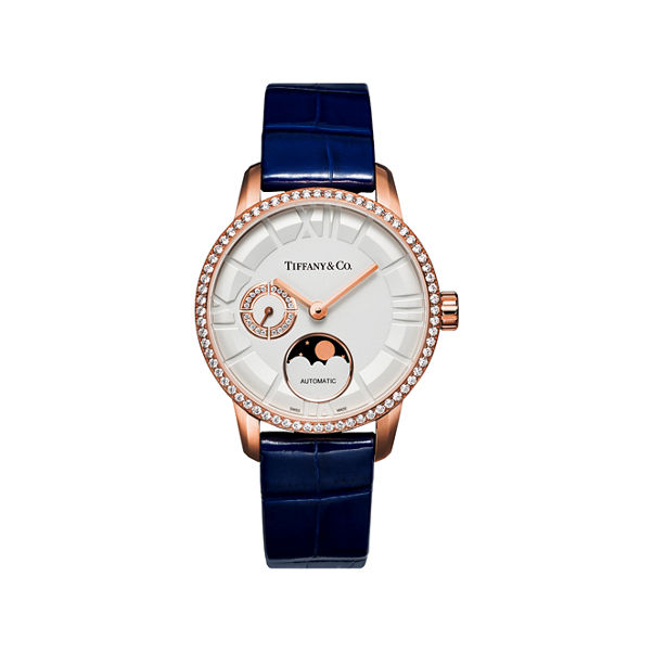 Atlas®:34 mm Moon Phase Mechanical Watch in Rose Gold with Diamonds