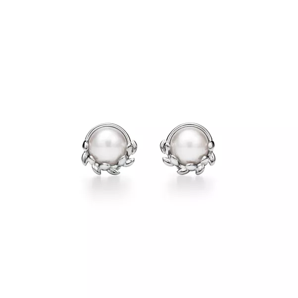 Olive Leaf Ohrstecker in Sterlingsilber mit Perlen