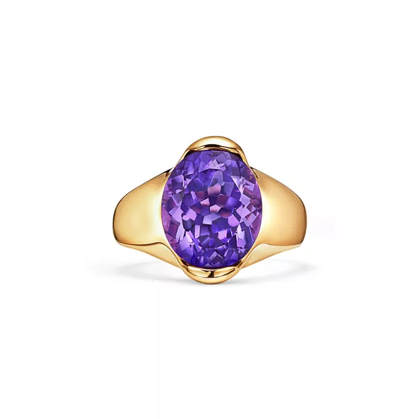 Fancy Color Ring in Gelbgold mit einem Amethyst