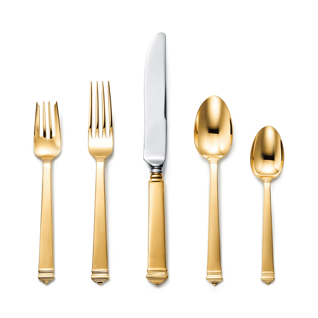 Five-piece Flatware Set  in Sterling Silver and Vermeil