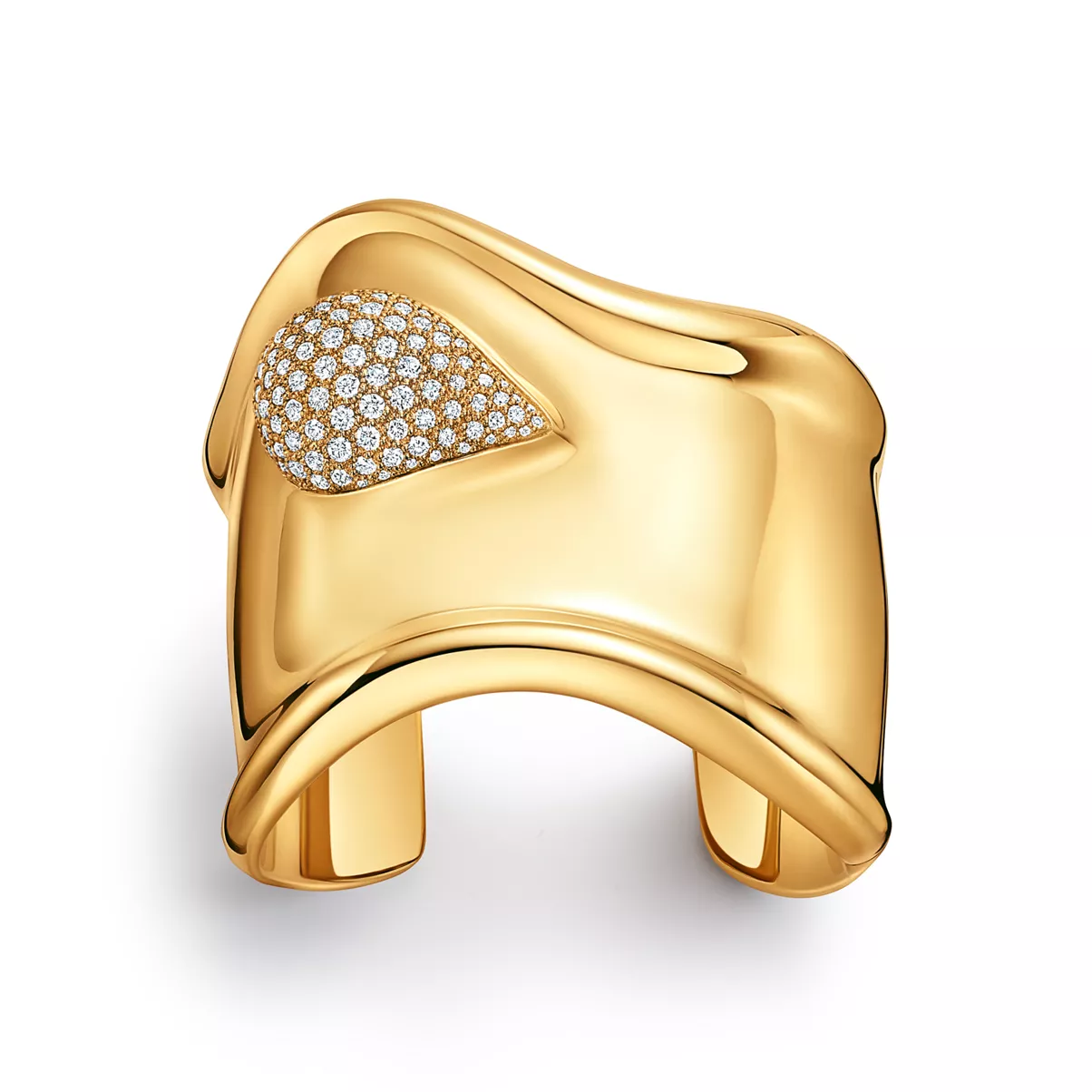 Bone Cuff in Yellow Gold with Pav&eacute; Diamonds, 61 mm Wide