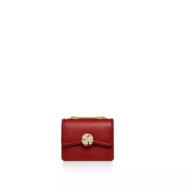 Small Ribbons Shoulder Bag in Vivid Ruby Leather