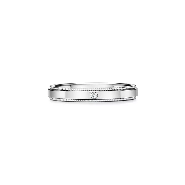 밀그레인 밴드 링, 플래티늄, 다이아몬드 세팅, 두께 3mm