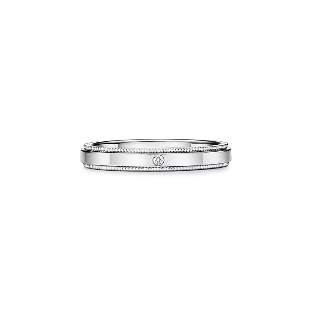 Tiffany Together:Milgrain Band Ring in Platinum with a Diamond, 3 mm Wide image number 0
