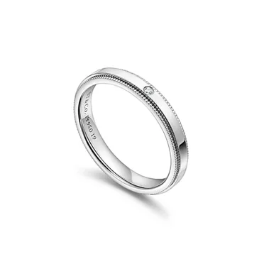 Tiffany Together:Alianza de milgrain de platino con un diamante, 3 mm de ancho, 2