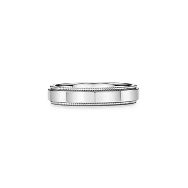 Tiffany Together:Milgrain Band Ring in Platinum with a Diamond, 4 mm Wide, 3