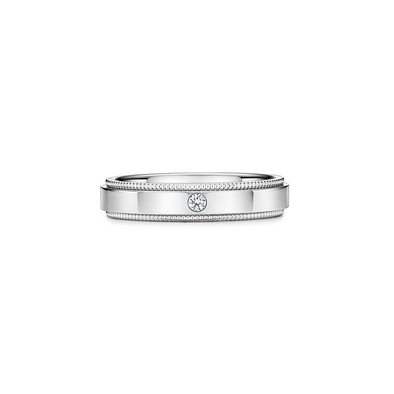 Milgrain-Ehering in Platin mit Diamant, 4 mm breit