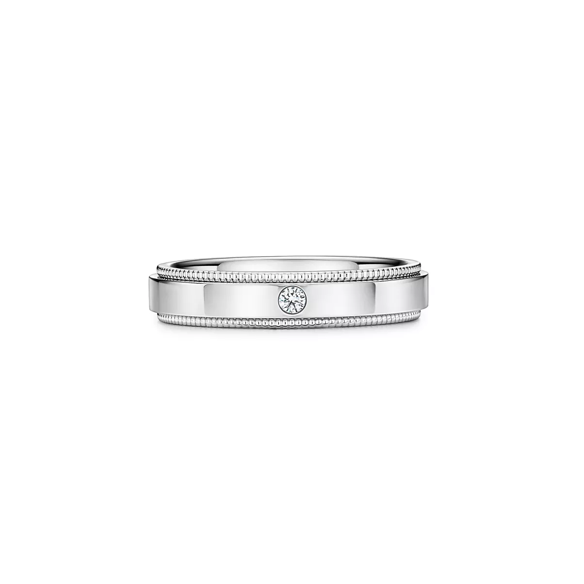Milgrain-Ehering in Platin mit Diamant, 4&nbsp;mm breit