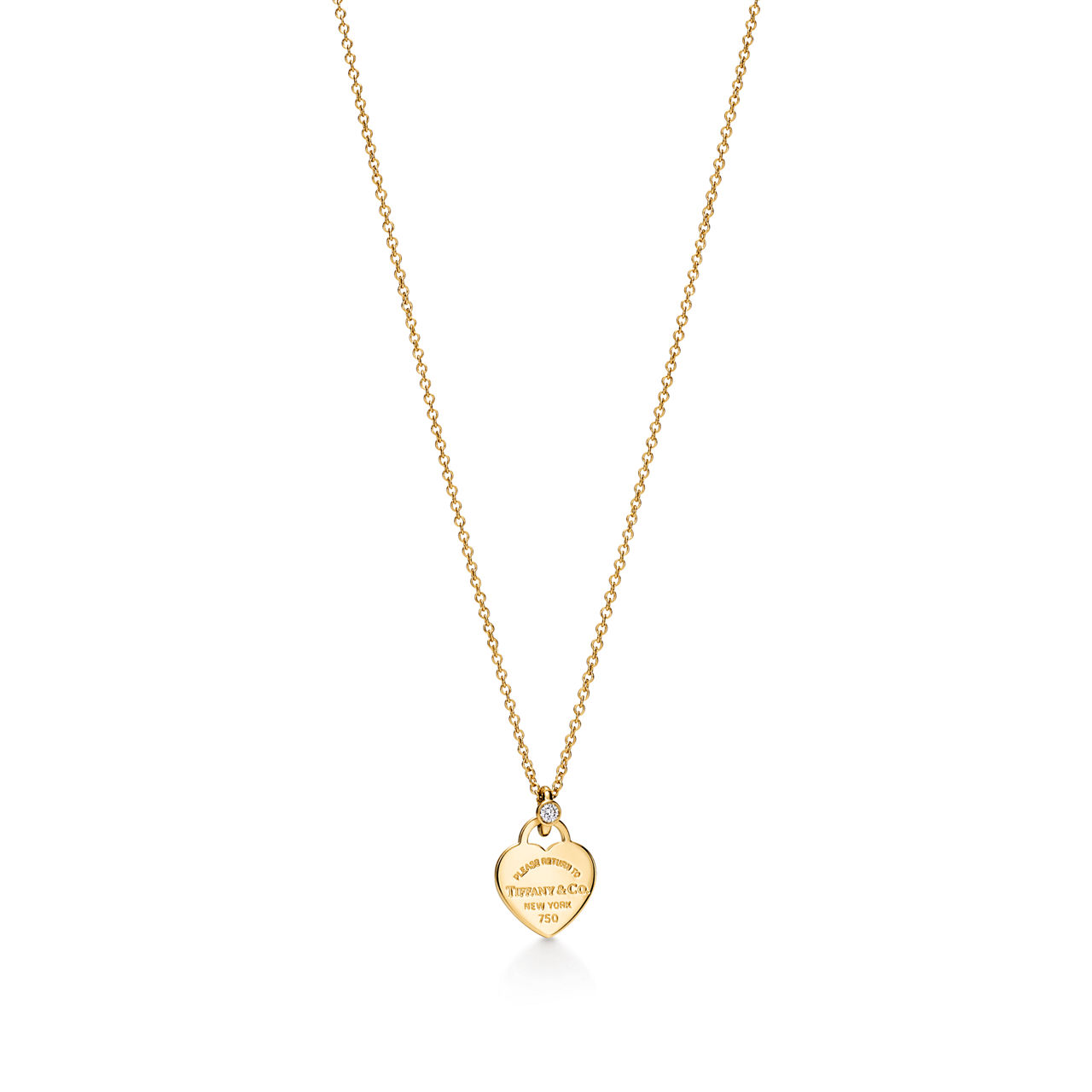 Mini Heart Tag Pendant in Yellow Gold with a Diamond