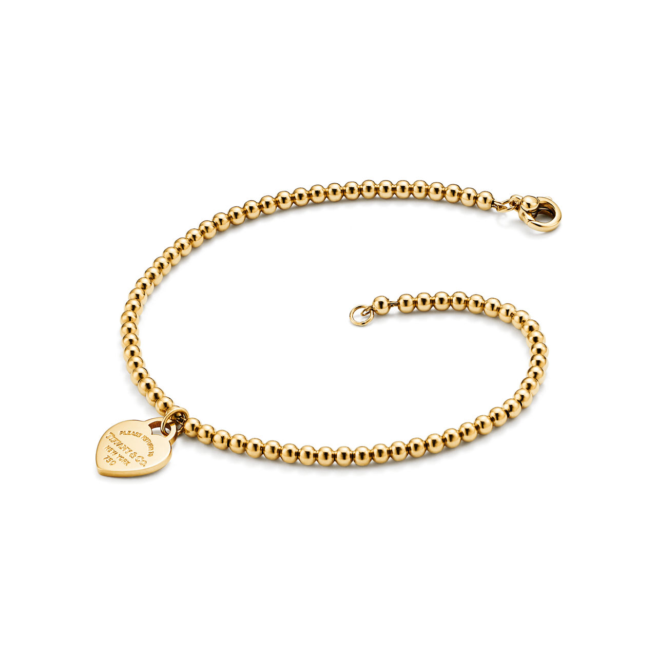Return to Tiffany™:Mini Heart Tag Bead Bracelet in Yellow Gold image number 3