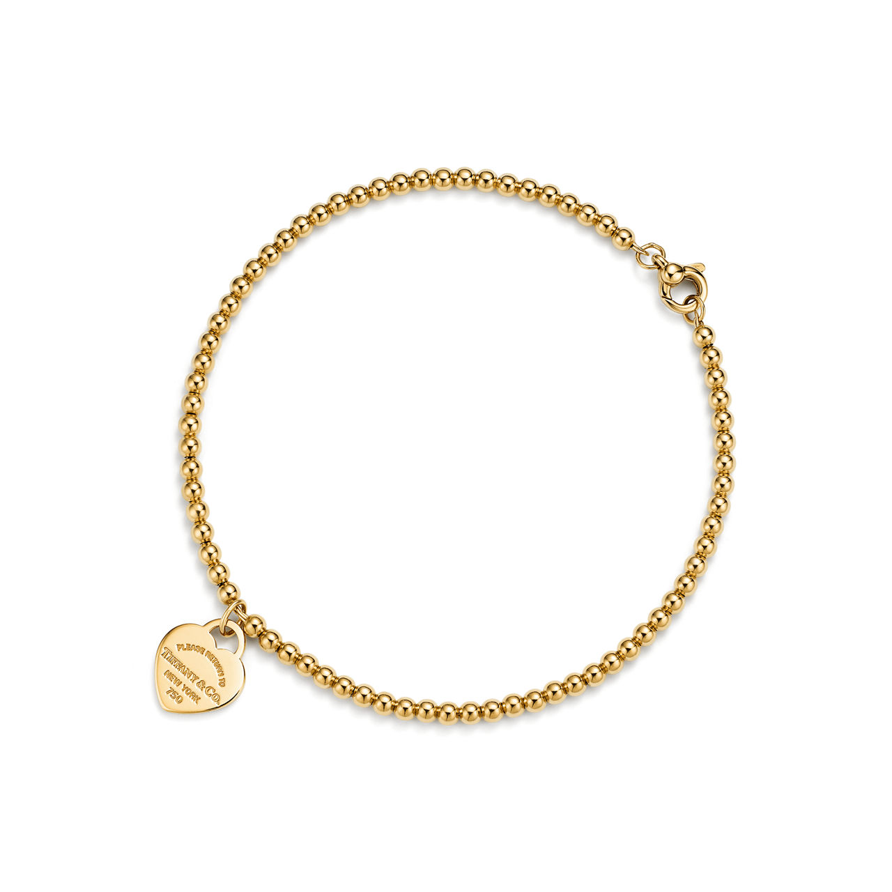 Kugelarmband mit Mini-Herzanhänger in Gelbgold