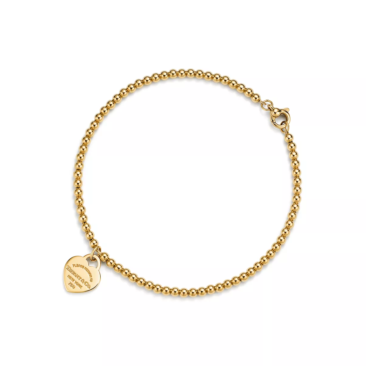 Mini Heart Tag Bead Bracelet in Yellow Gold