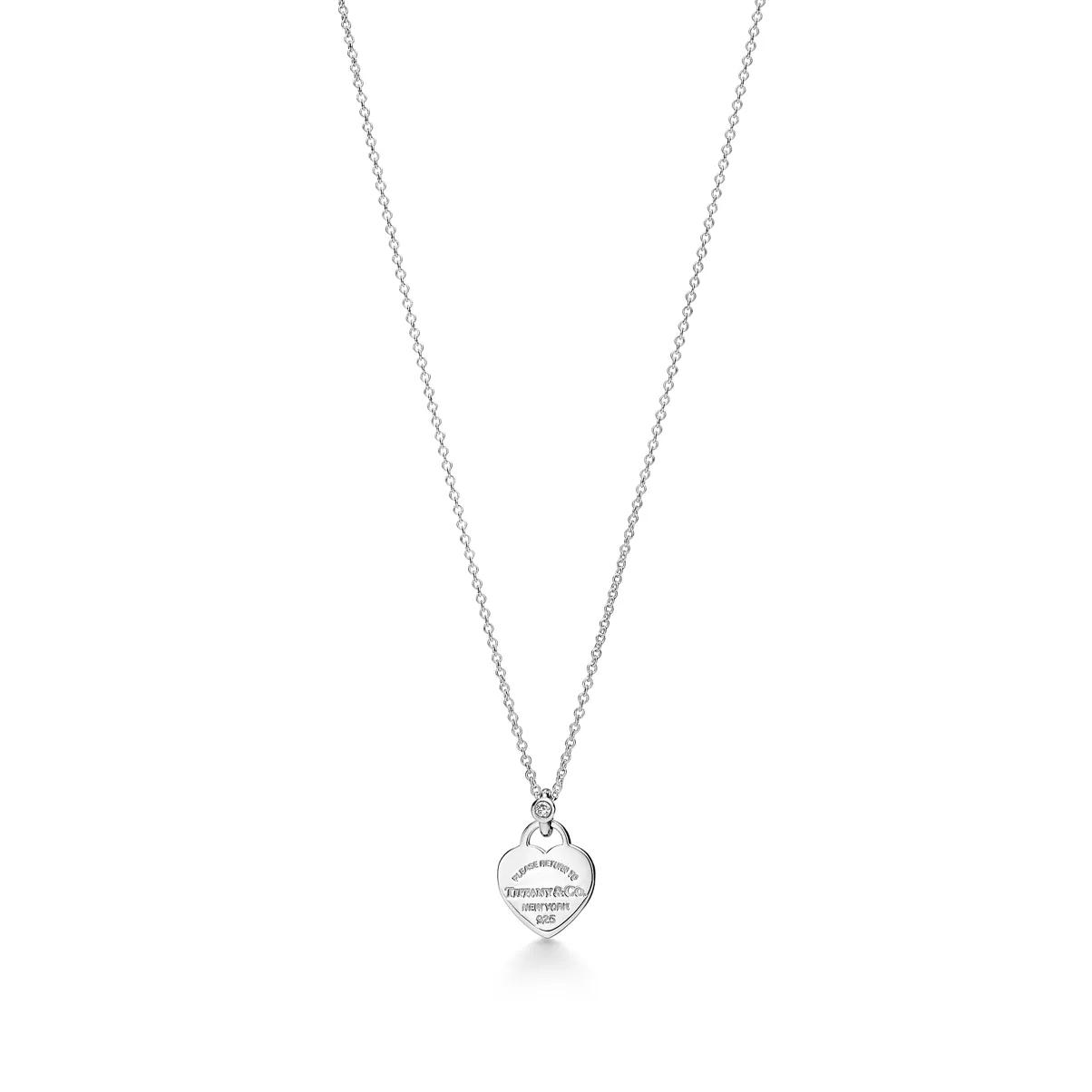 Mini Heart Tag Pendant in Sterling Silver with a Diamond
