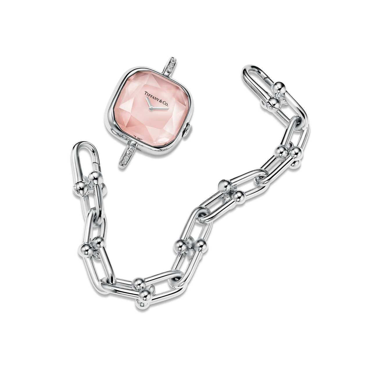 Tiffany HardWear:Watch in Sterling Silver and Diamonds with Pink Mother-of-pearl image number 3