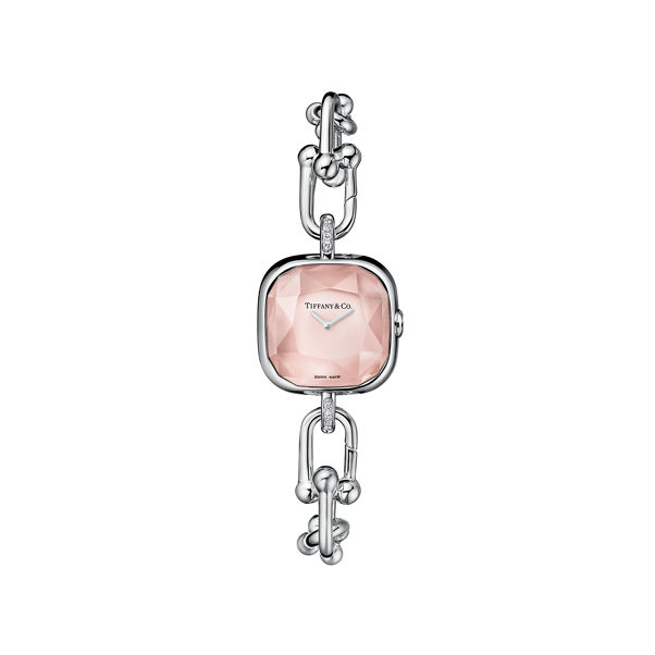 Tiffany HardWear:Watch in Sterling Silver and Diamonds with Pink Mother-of-pearl