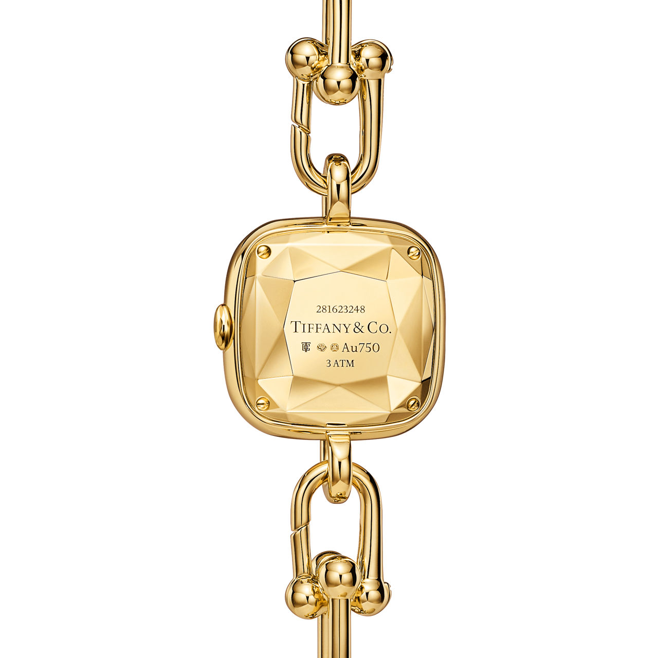 Uhr in Gelbgold mit Diamanten und weißem Perlmutt