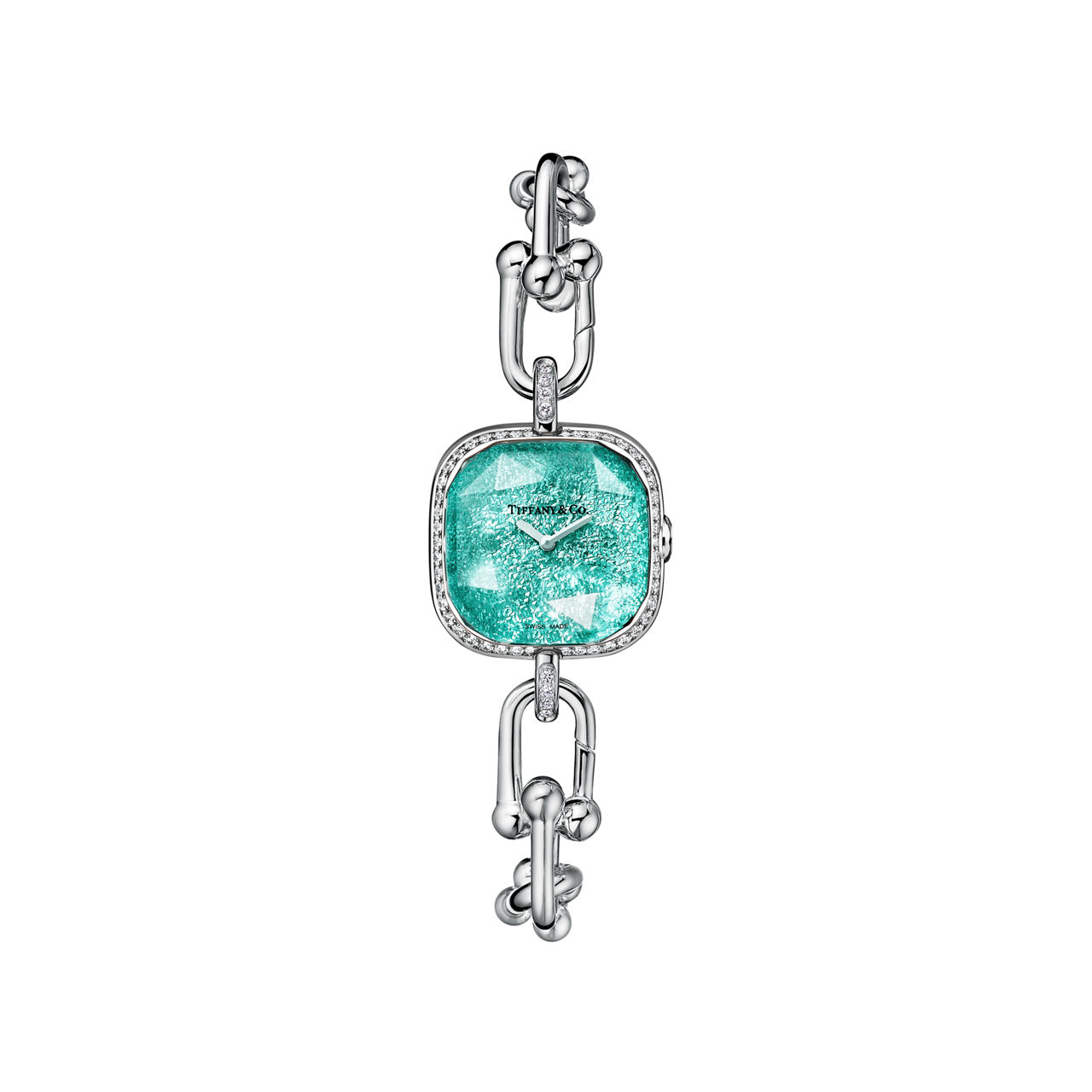 Reloj de plata de ley y acero con bisel de diamantes