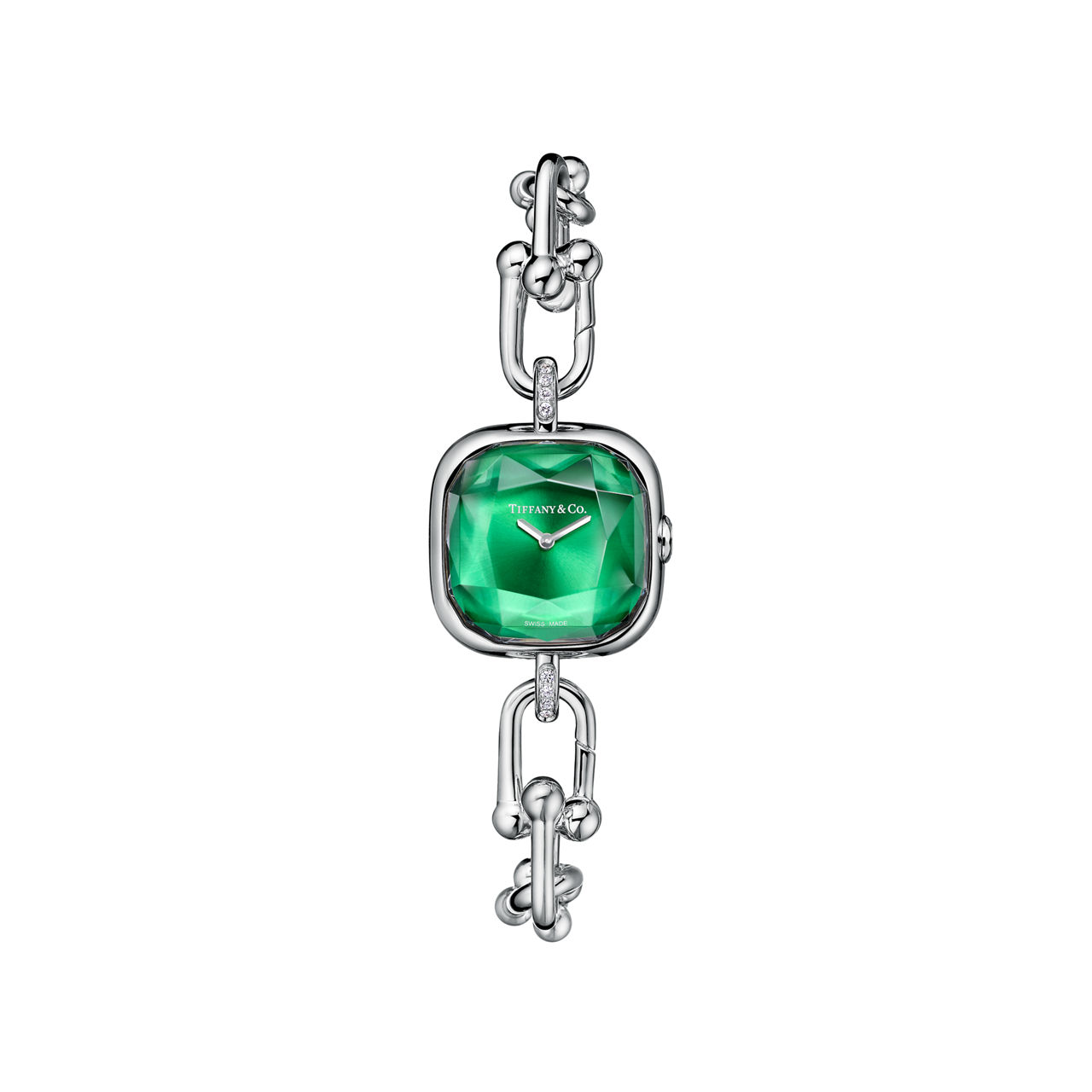 Reloj en plata de ley y acero con diamantes