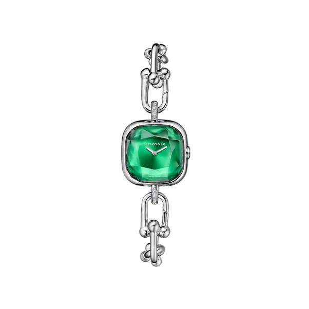Uhr in Sterlingsilber und Stahl mit Diamanten