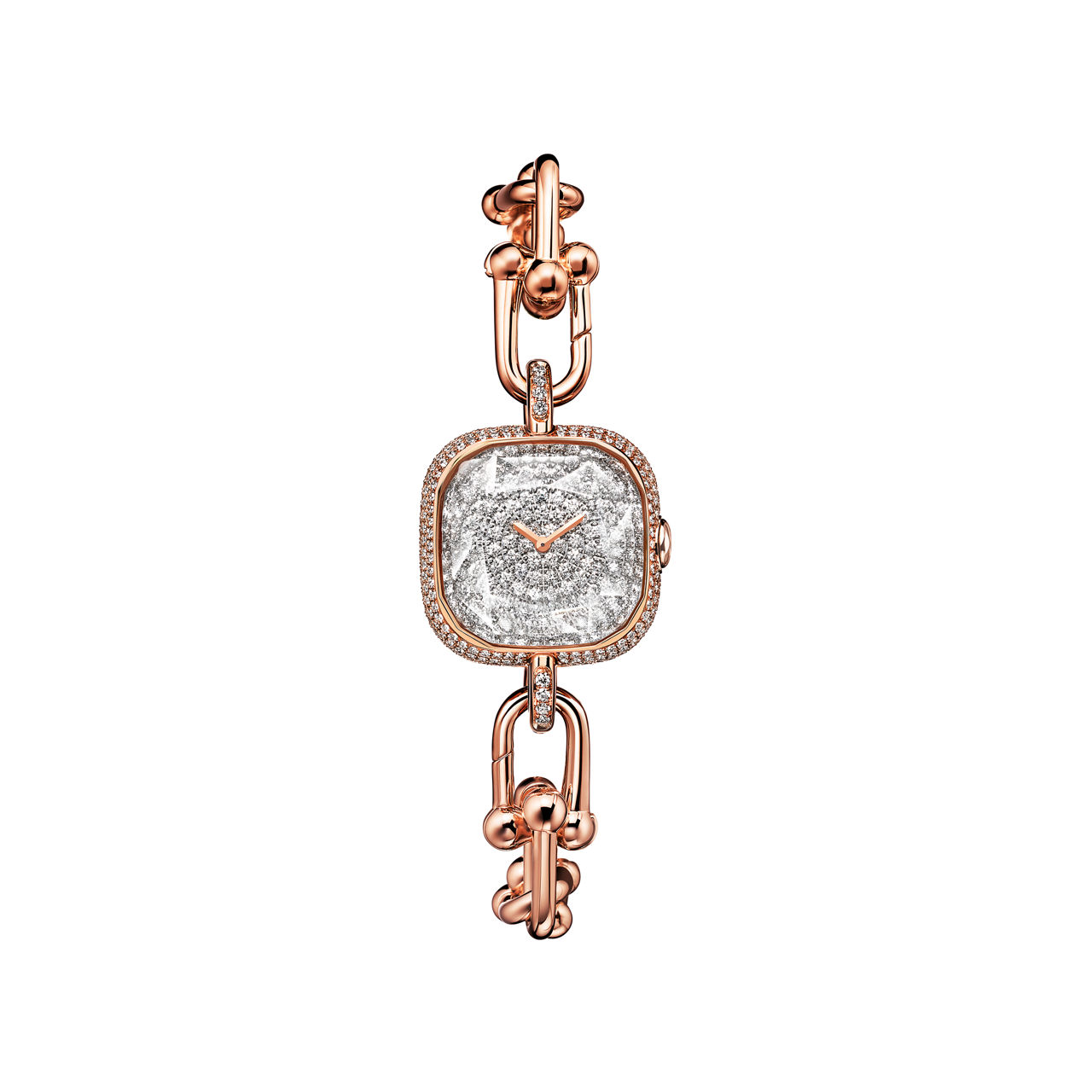 Uhr in Roségold mit einem Pavé-Diamant-Zifferblatt