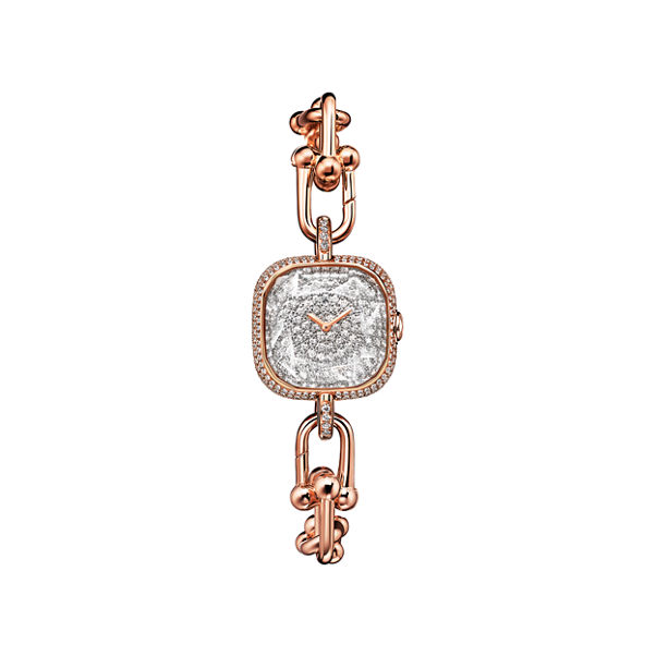 Tiffany HardWear:Watch in Rose Gold with a Pavé Diamond Dial