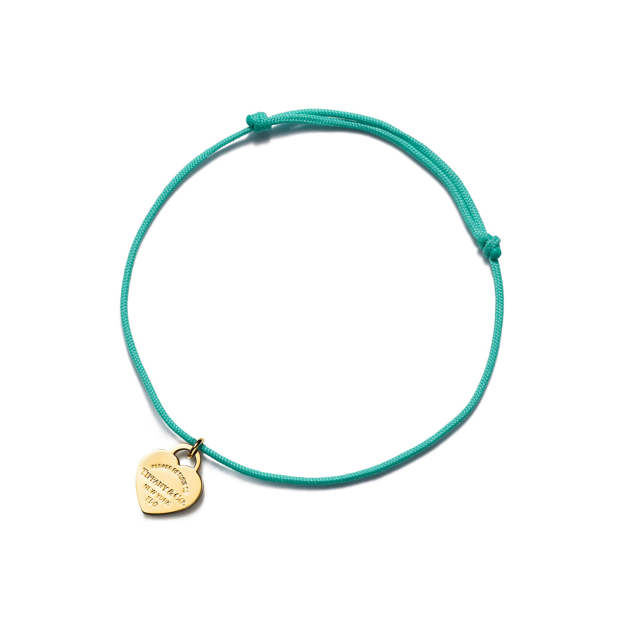 Pulsera con insignia de corazón de oro amarillo en un cordón Tiffany Blue®
