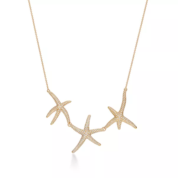 Seestern-Halskette in Gelbgold mit Pavé-Diamanten